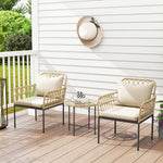 3 Piece Rattan Bistro Set, Glass Top Table And Chairs | Beige