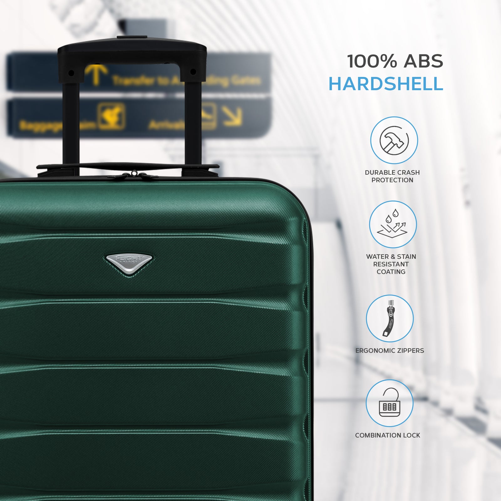 55x40x20cm Lightweight Luggage Hard Shell Cabin Suitcase 60+ Airlines Approved - Carry On Case - 4 Wheels | 55 x 40 x 20cm | Forest Green