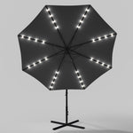 3 M Banana Patio Umbrella Cantilever Garden Parasol With Solar-powered 32 Led Lights, Crank For Opening Closing With Cross Base & Fillable Base | One Size | Dark Grey