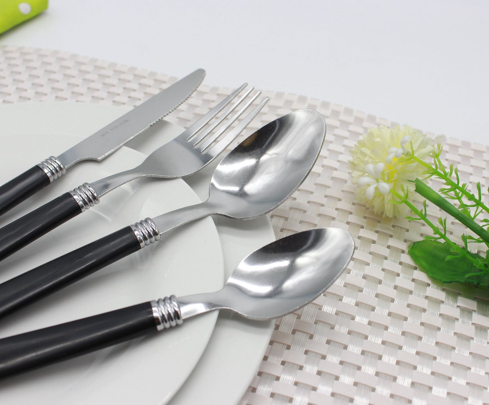 Cutlery Sets Stainless Steel Black Pp Handle 24 Piece Set