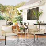 3 Piece Rattan Bistro Set, Glass Top Table And Chairs | Beige