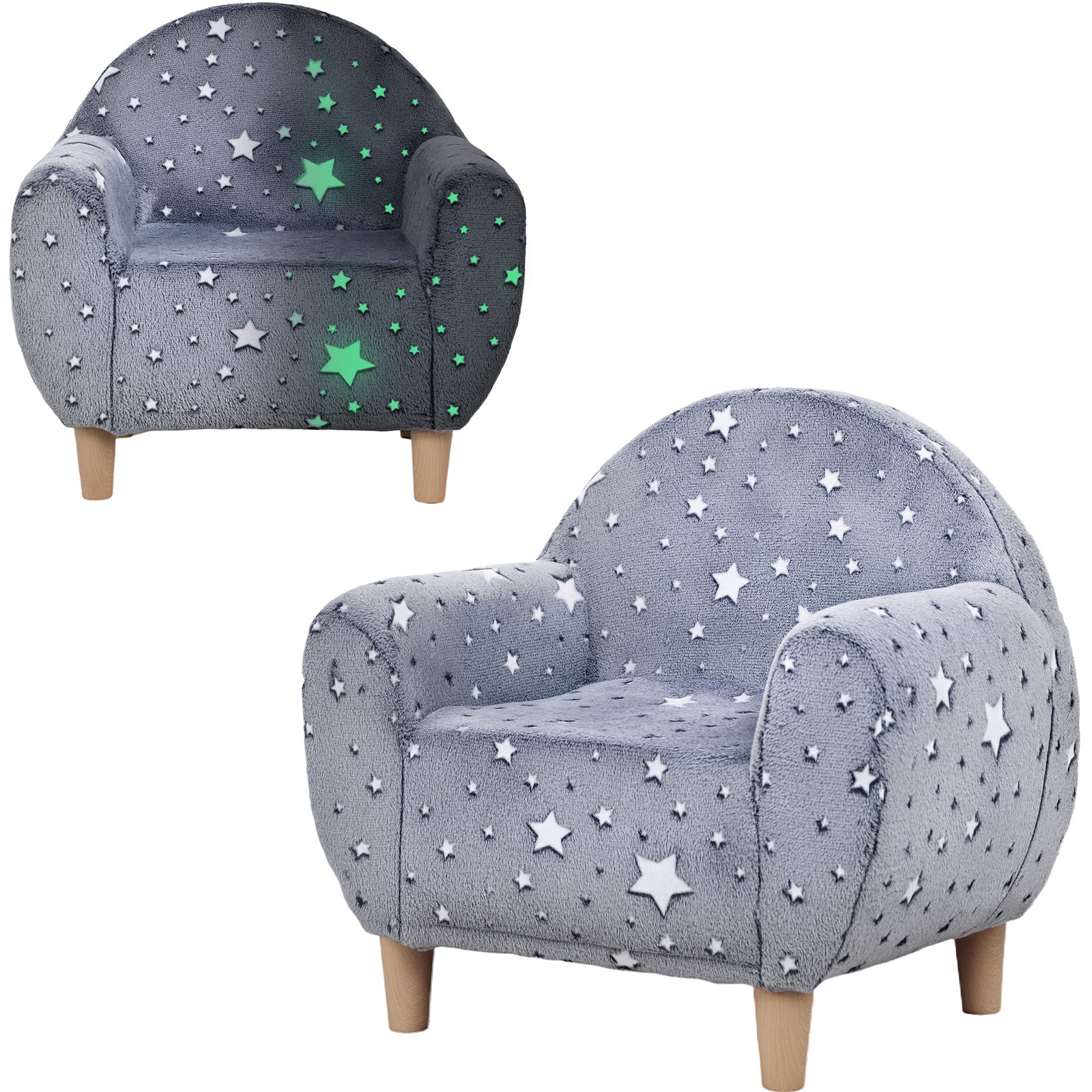 Kids Armchair, Glow In The Dark Chair For Bedroom, Grey | Grey