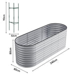 160/240/320cm W X 80cm D X 80cm Height Gardens Plan Oval-shaped Galvanized Steel Raised Garden Bed With Safety Edging & Ground Stakes | Medium | Galvanized Silver