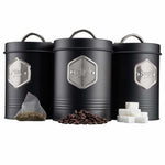 Tea Coffee & Sugar Canisters Bin Jar Storage 3pc Black/silver | Black