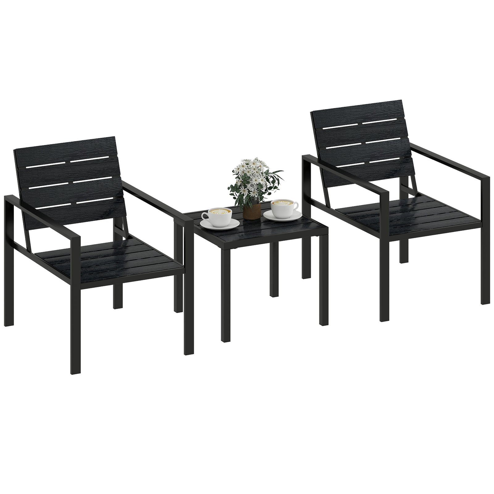 3 Pieces Garden Bistro Set For 2, Outdoor Bistro Table And Chairs | Black