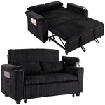 2 Seater Sofa Bed, 3-in-1 Corduroy Pull Out Sleeper Sofa | Black