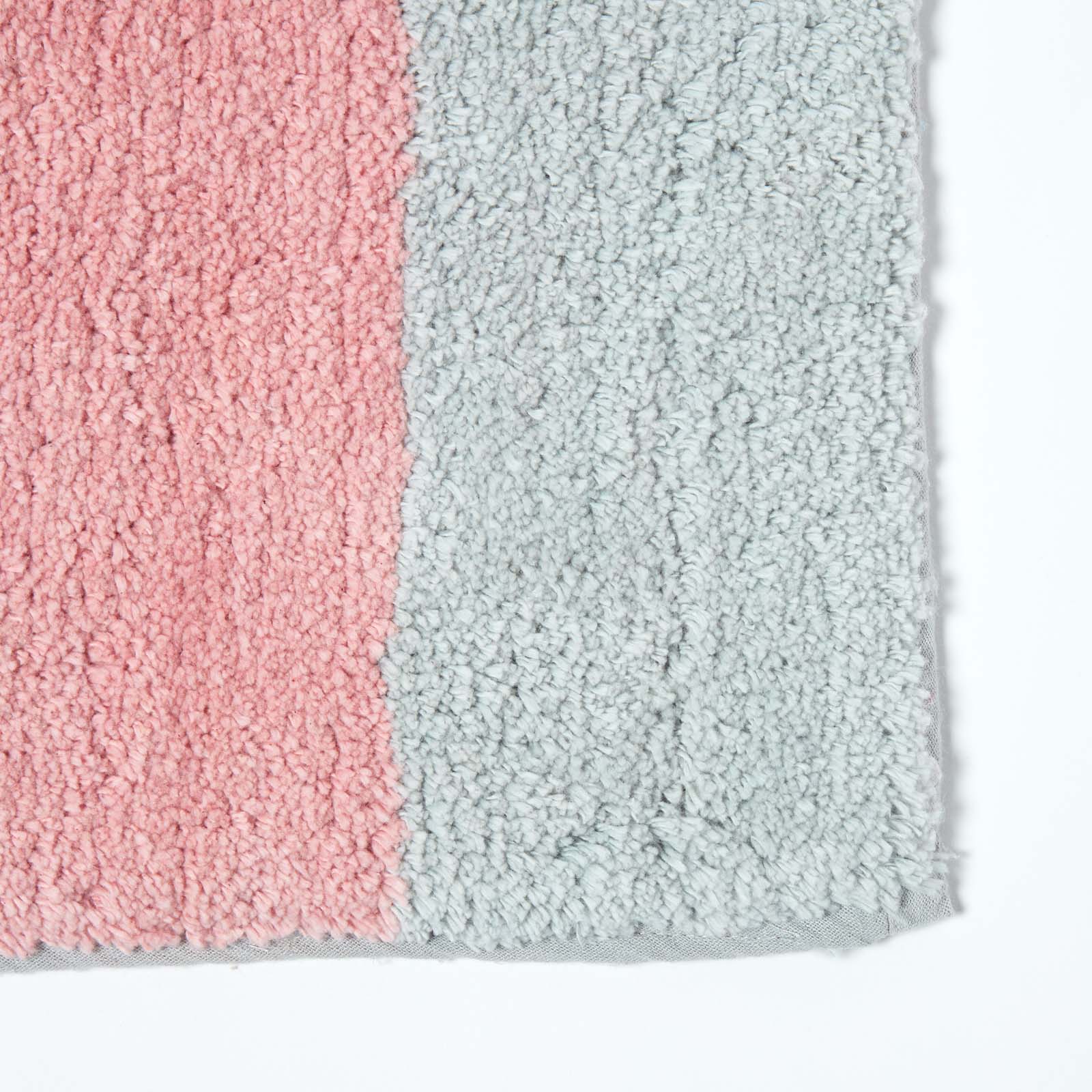 Pink And Grey Striped Cotton Bath Mat