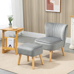 Velvet-feel Accent Chair W/ Ottoman Tub Seat Padding | One Size | Light Slate Gray