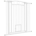 Pawhut Stair Gate With Cat Door, Adjustable Width 76-104cm & 77/96/106cm Tall | White