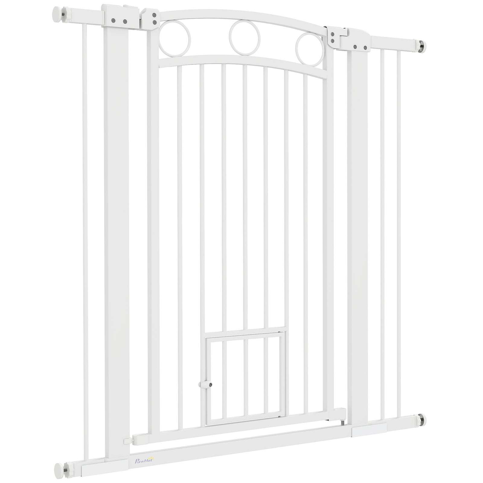 Pawhut Stair Gate With Cat Door, Adjustable Width 76-104cm & 77/96/106cm Tall | White