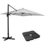 Large Square Patio Parasol With Durable Polyester Canopy, Pa Waterproof Coating, Adjustable Height, 360° Foot Pedal Rotation With Cross Base & Square Base | One Size | Light Grey