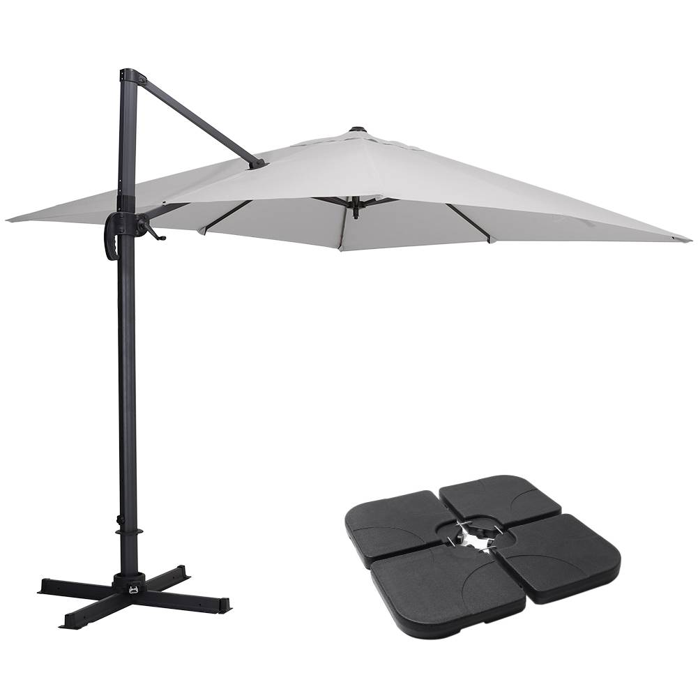 Large Square Patio Parasol With Durable Polyester Canopy, Pa Waterproof Coating, Adjustable Height, 360° Foot Pedal Rotation With Cross Base & Square Base | One Size | Light Grey