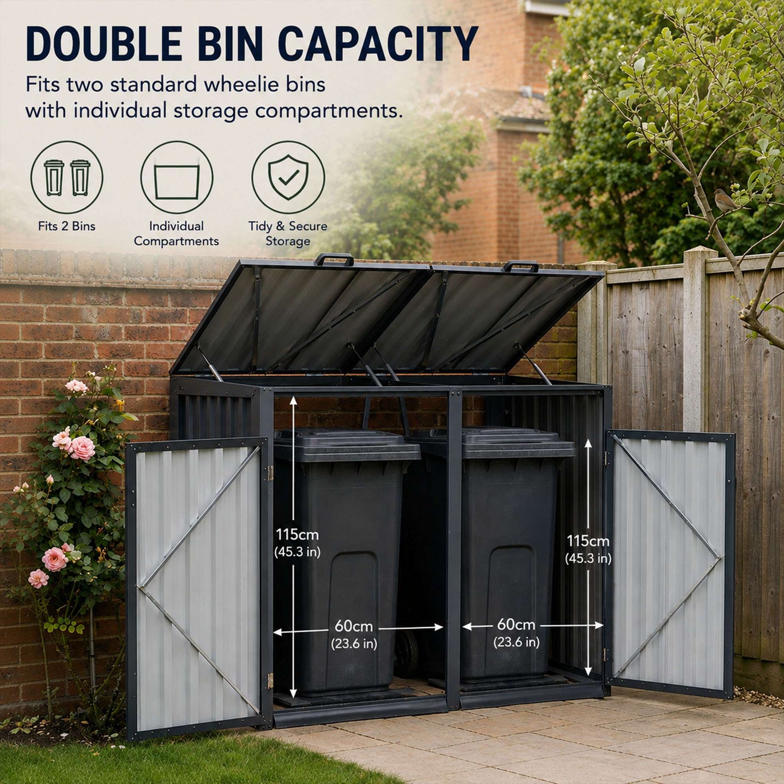 Nicoman Outdoor Metal Bin Storage Double Wheelie Bin Storage Shed
