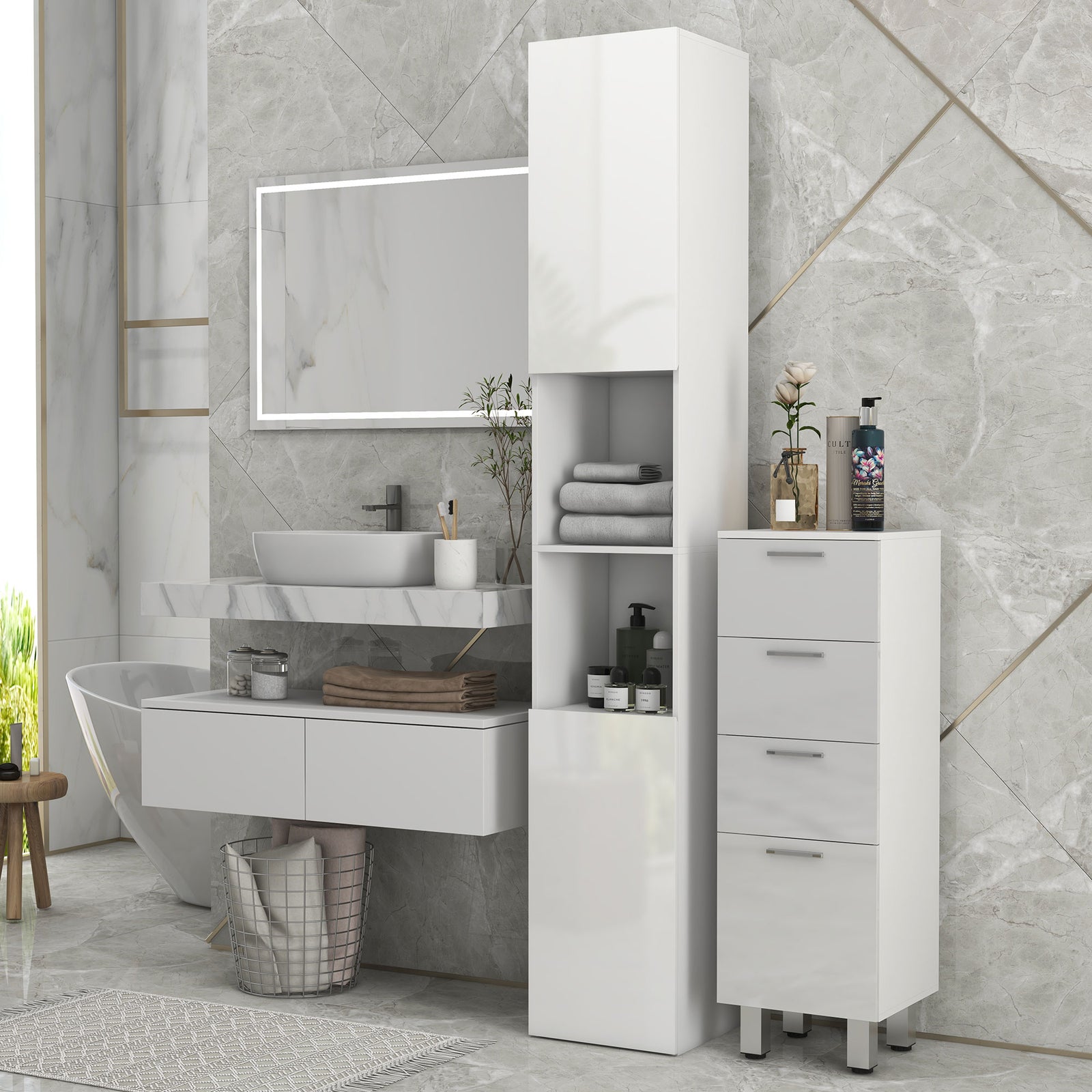 High Gloss Bathroom Cabinet, Adjustable Shelves