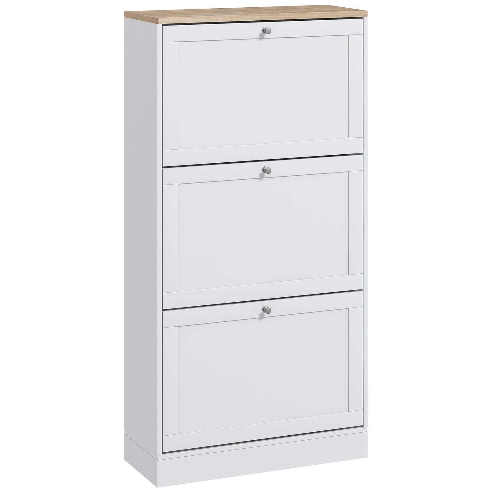 Narrow Shoe Cabinet With 3 Flip Drawers For 18 Pairs