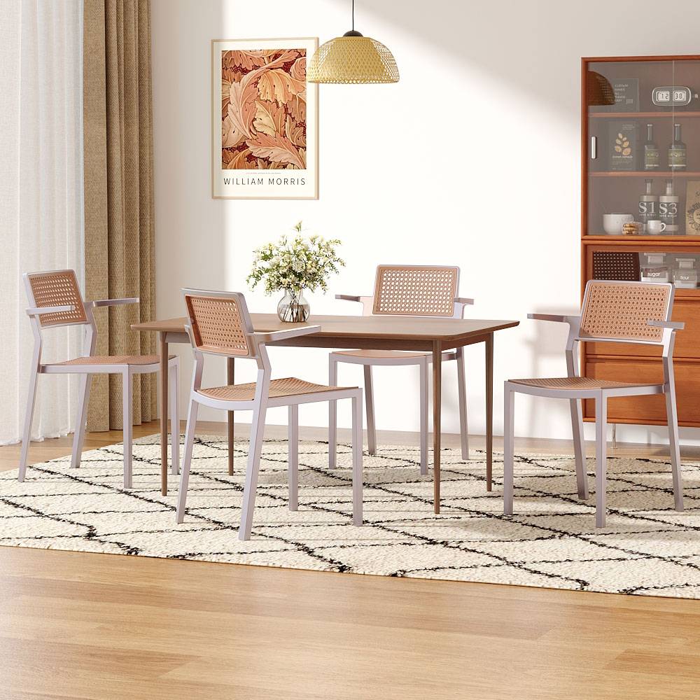 Set Of 4 Pseudo-rattan Pp Dining Chair With Armrest | Grey