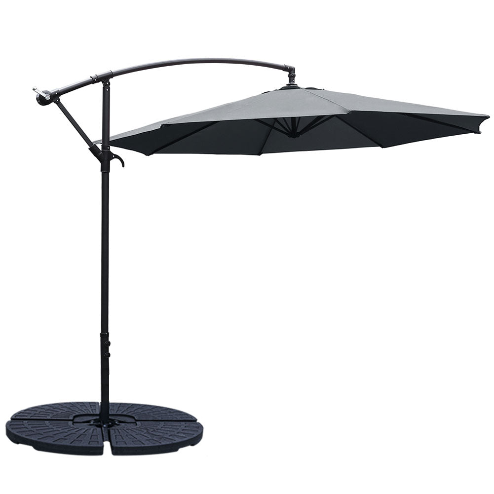 Outdoor 3m Cantilever Garden Parasol With Cross And Fillable Base | One Size | Grey