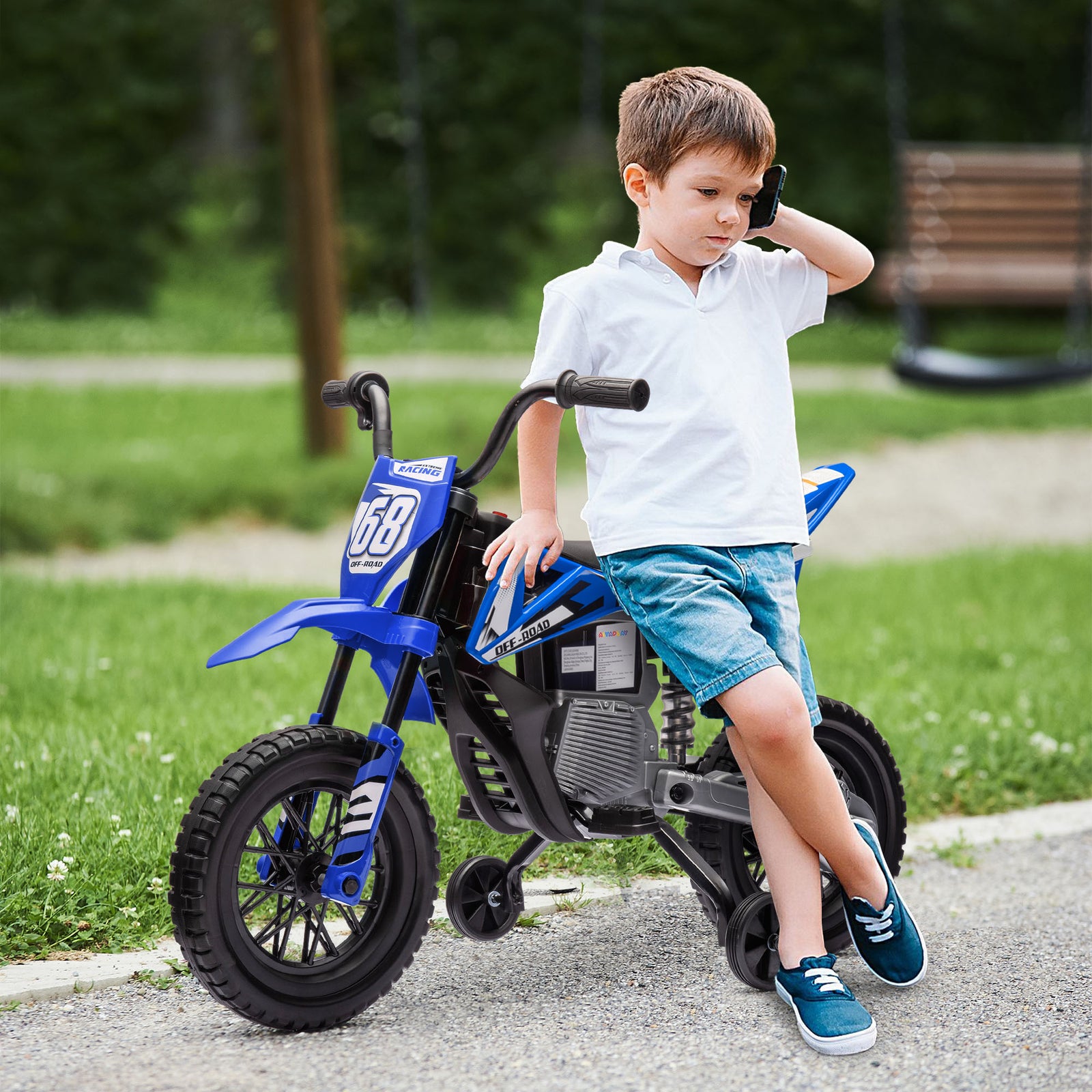 12v Kids Electric Motorbike W/ Twist Grip Throttle, Music | Blue