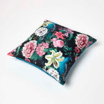 Floral Peacock Filled Velvet Cushion 46 X 46 Cm | 45cm x 45cm | Teal