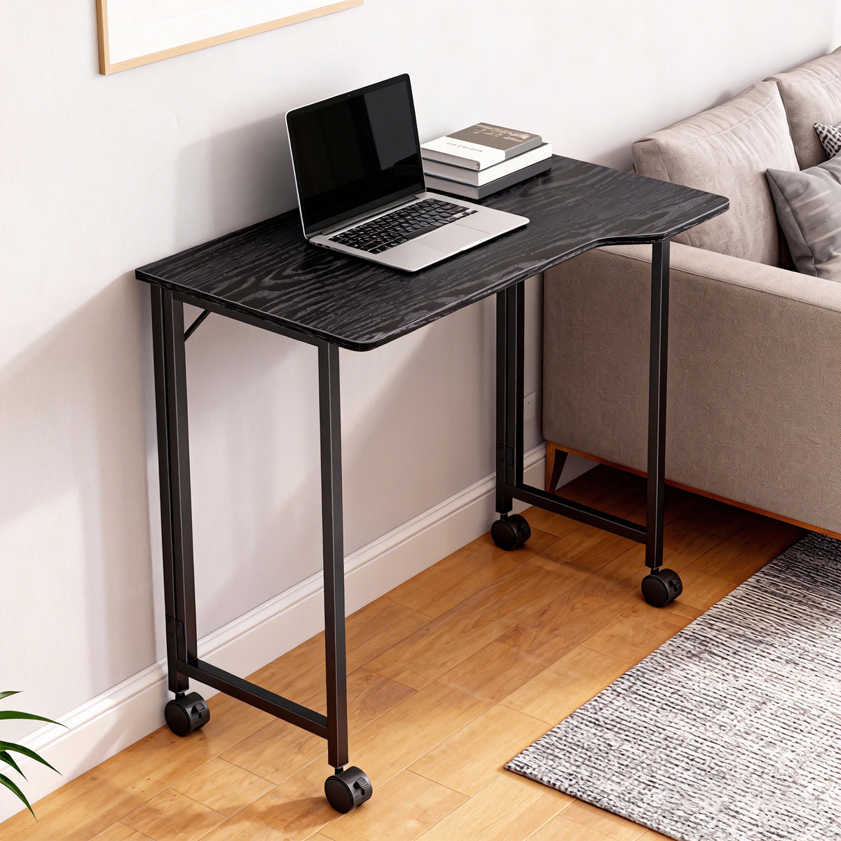 HOMCOM Small Writing Desk With Wheels, Folding Study Table