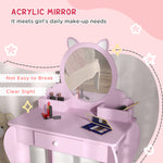 Dressing Table With Mirror And Stool, Drawer, Storage Boxes, Cat Design | Pink