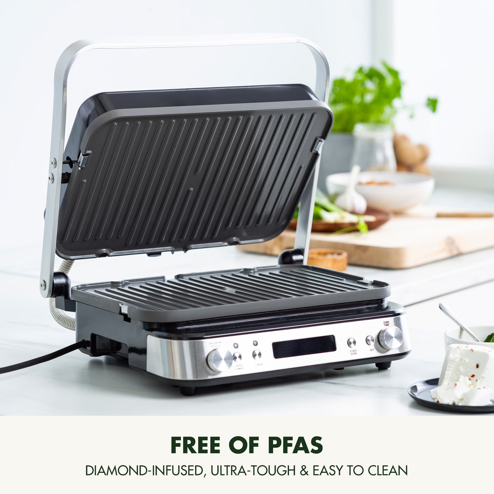 Bistro 6-in-1 Contact Grill And Griddle, Pfas-free Non-stick Ceramic | Silver