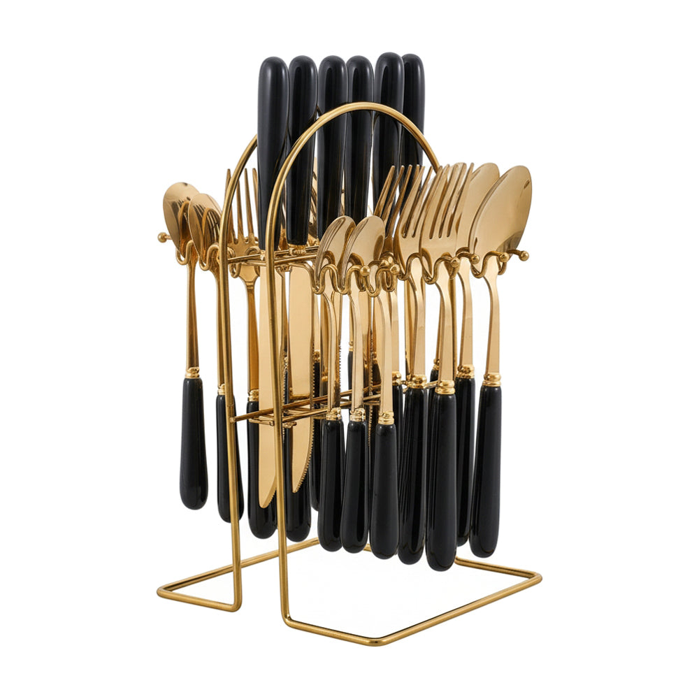 24-piece Stainless Steel Cutlery Set With Storage Rack | Black