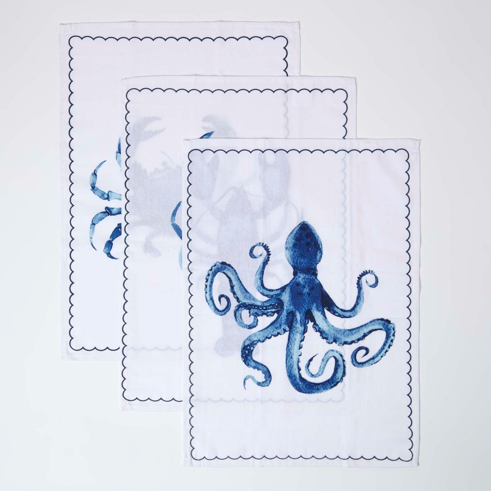 Blue Sea Animal Tea Towels Set Of Three
