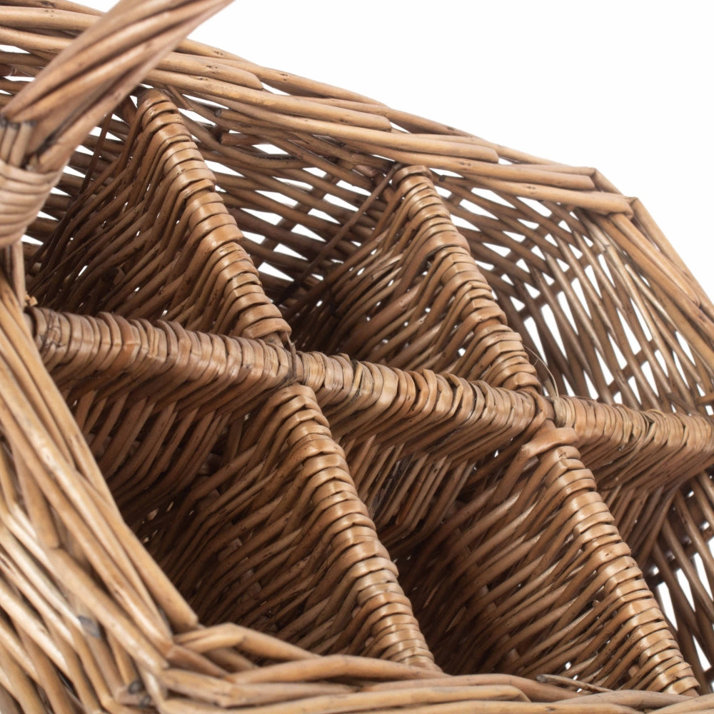 Wicker Antique Wash Rectangular 6 Section Cutlery Basket