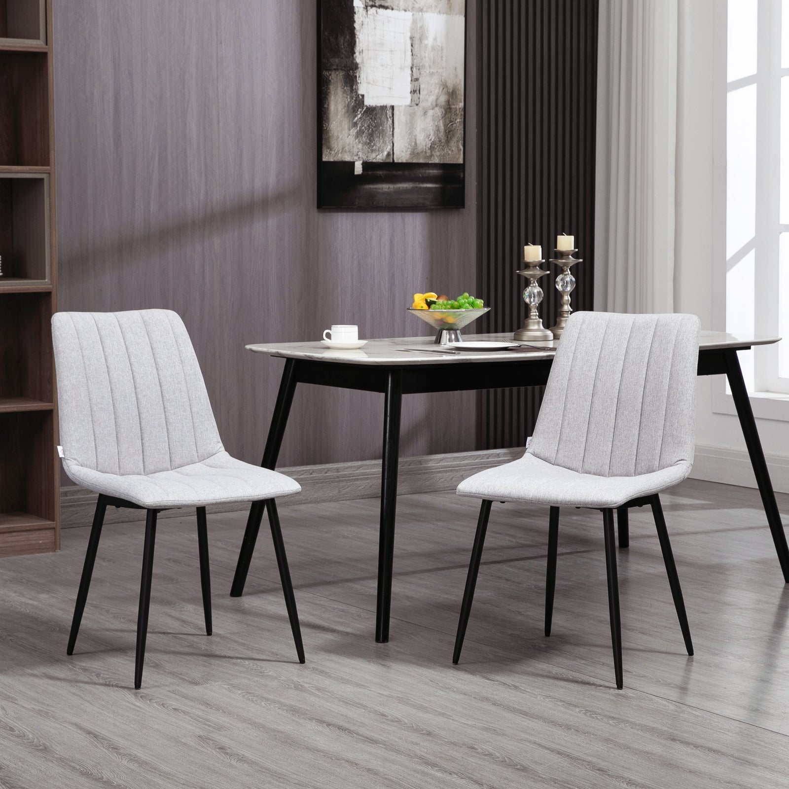 HOMCOM Linen Upholstered Dining Chairs, Steel Legs