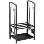 Indoor Outdoor Firewood Rack W/ Hooks & 4 Tools, Black