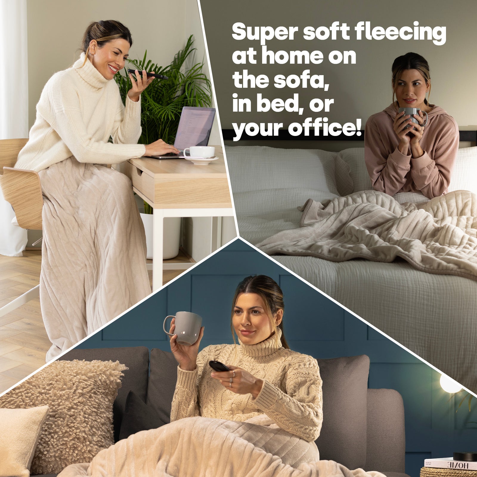 Heated Throw Electric Blanket With Washable Fleece Cover Cream