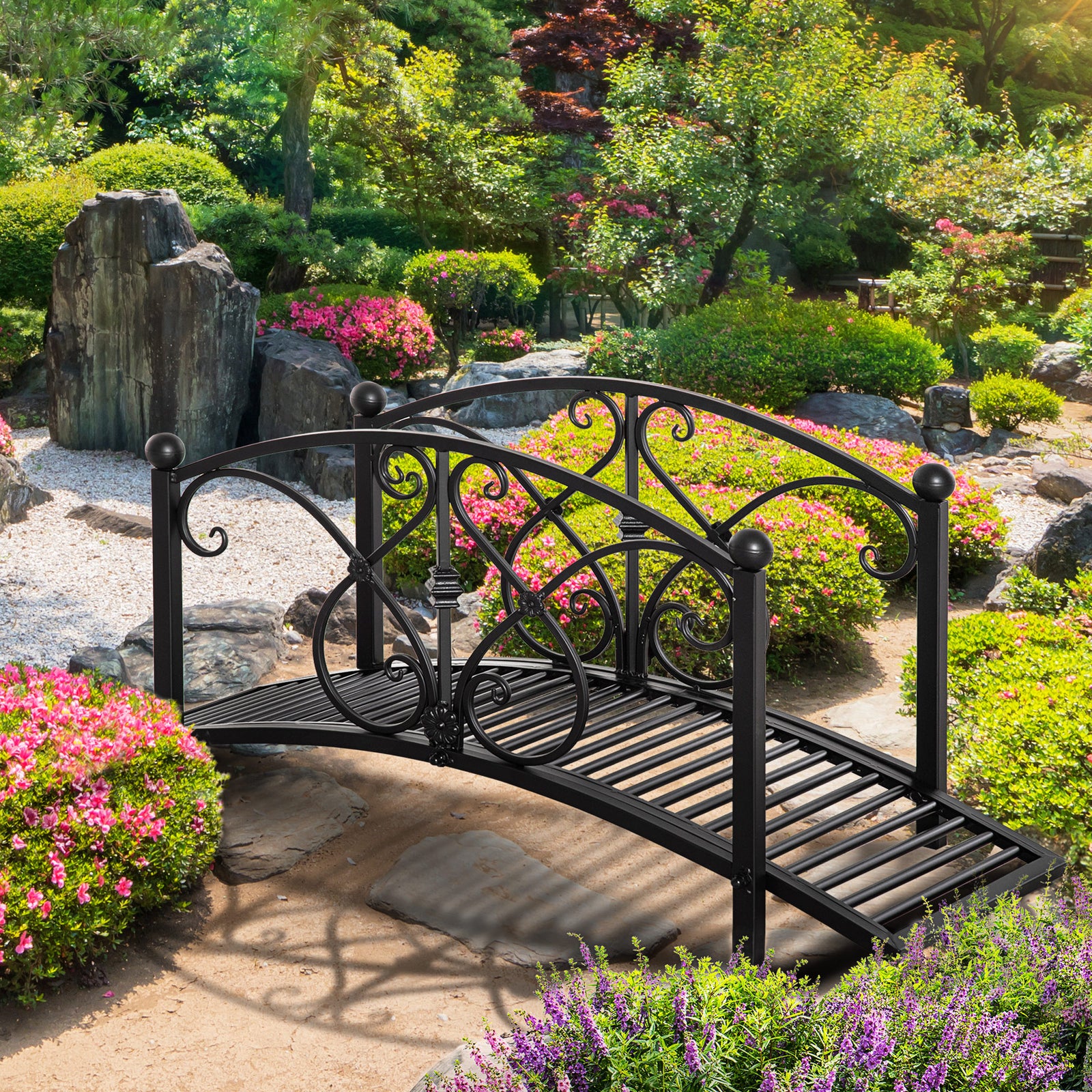 102lx48wx49h Metal Garden Bridge With Railings, Black