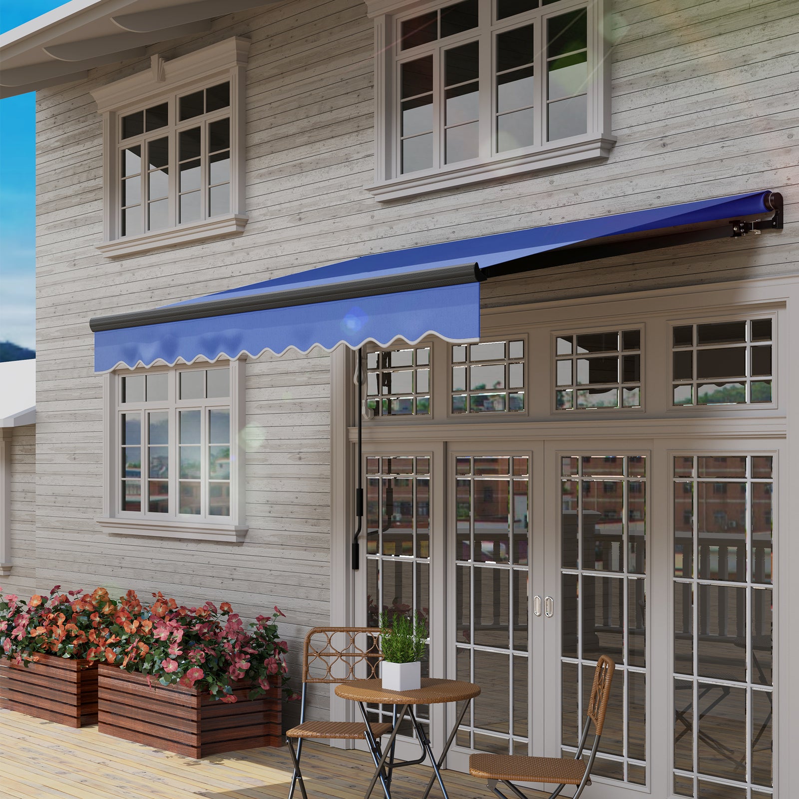Electric Awning W/ Led Light And Remote Controller | Large | Blue