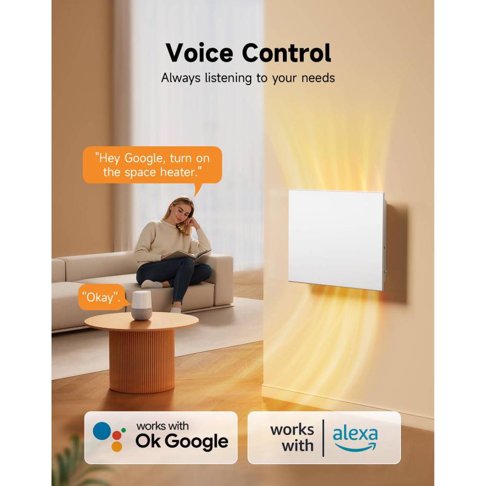 1000w/1500w/2000w Convection Heater With Wifi App & Voice Control, 3 Modes, Smart Thermostat, 24h/7d Timer, Child Lock, Wall Mounted Or Freestanding | Small