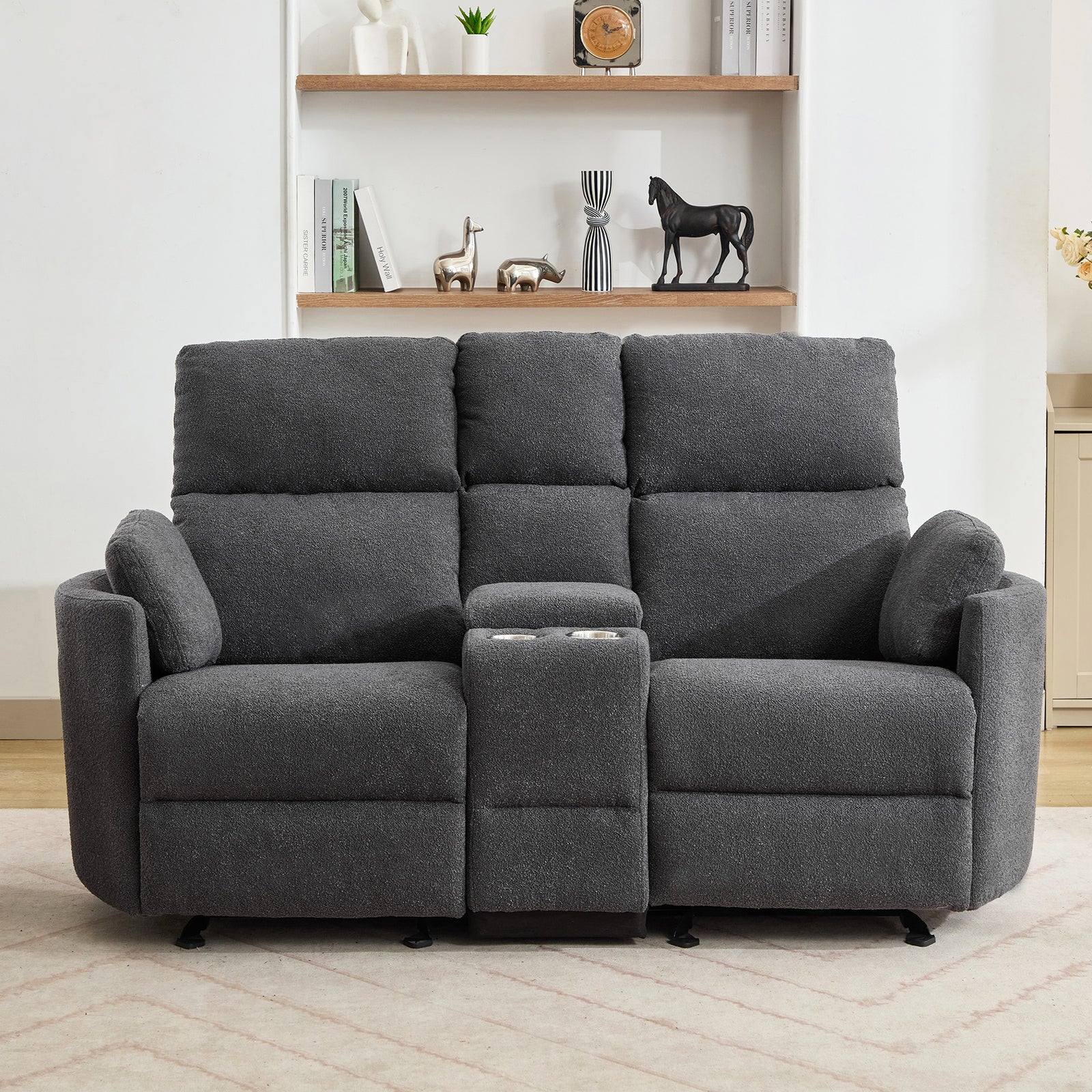 Powell 2 Seat Rocker Recliner Sofa With Centre Console | Dark Grey
