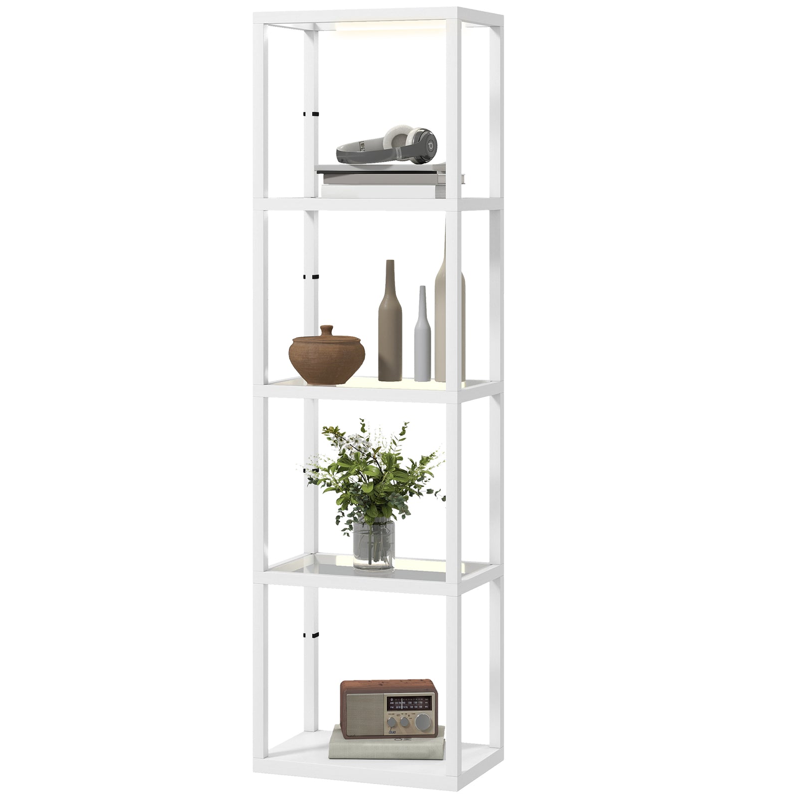 Led Floor Lamp With Glass Shelves, Dimmable Room Lamp | White