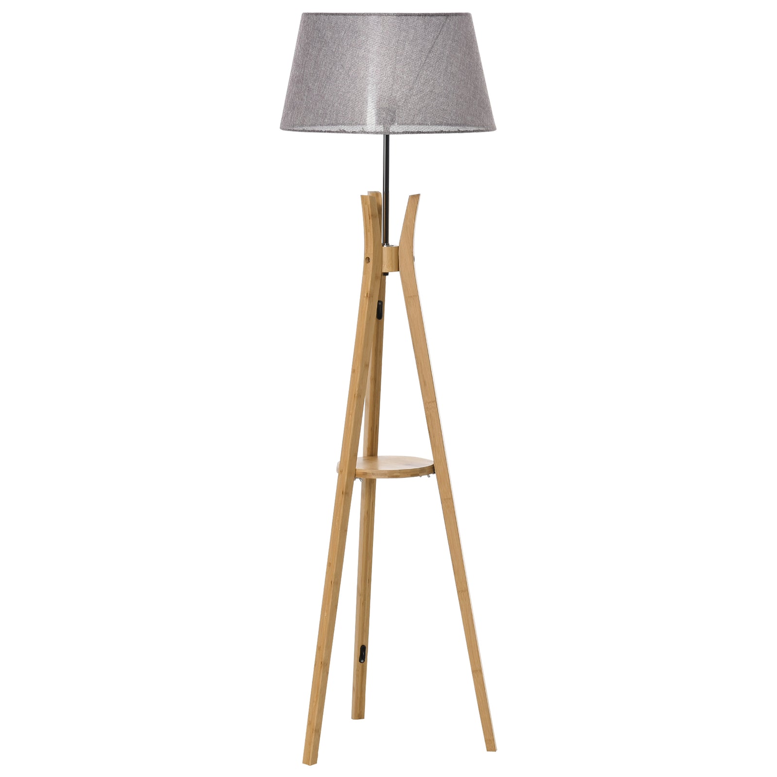 Tripod Floor Lamp Light E27 Base With Fabric Shade Shelf | One Size | Gray