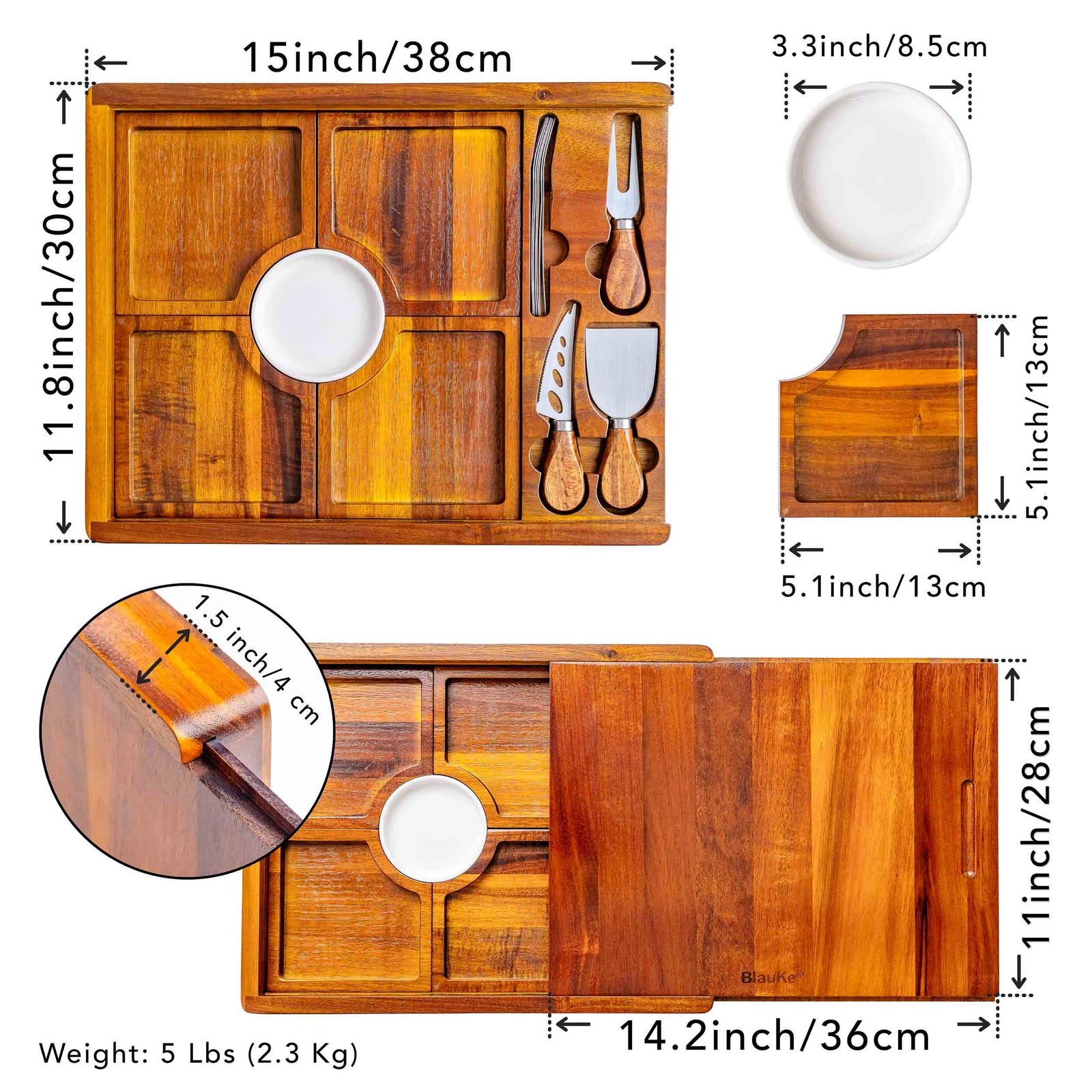 BlauKe Wooden Cheese Board Set - Wooden Serving Board/tray Made Of Acacia - Includes Serving Platters And Cheese Tools