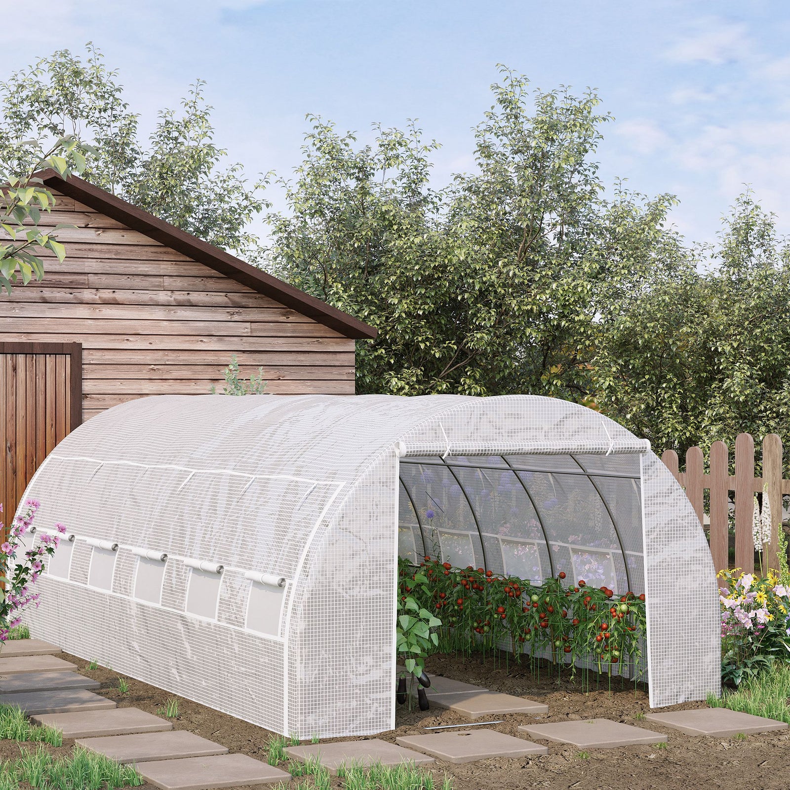 6x3x2m Polytunnel Greenhouse W/ Steel Frame | White