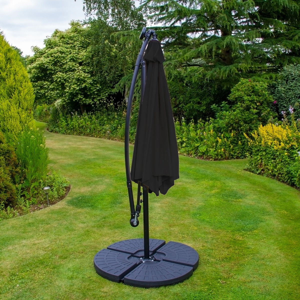 3m Led Cantilever Parasol With Fan Base | Black