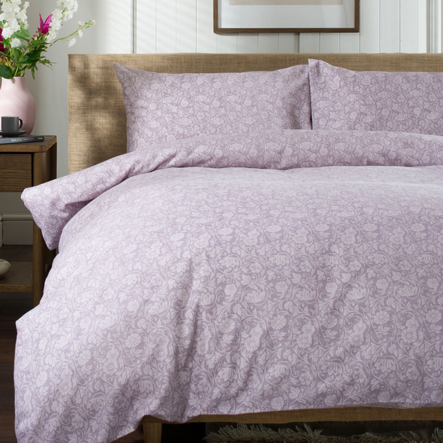 William Plush Brushed Cotton Duvet Set With Soft Printed Design | Super King | Pink