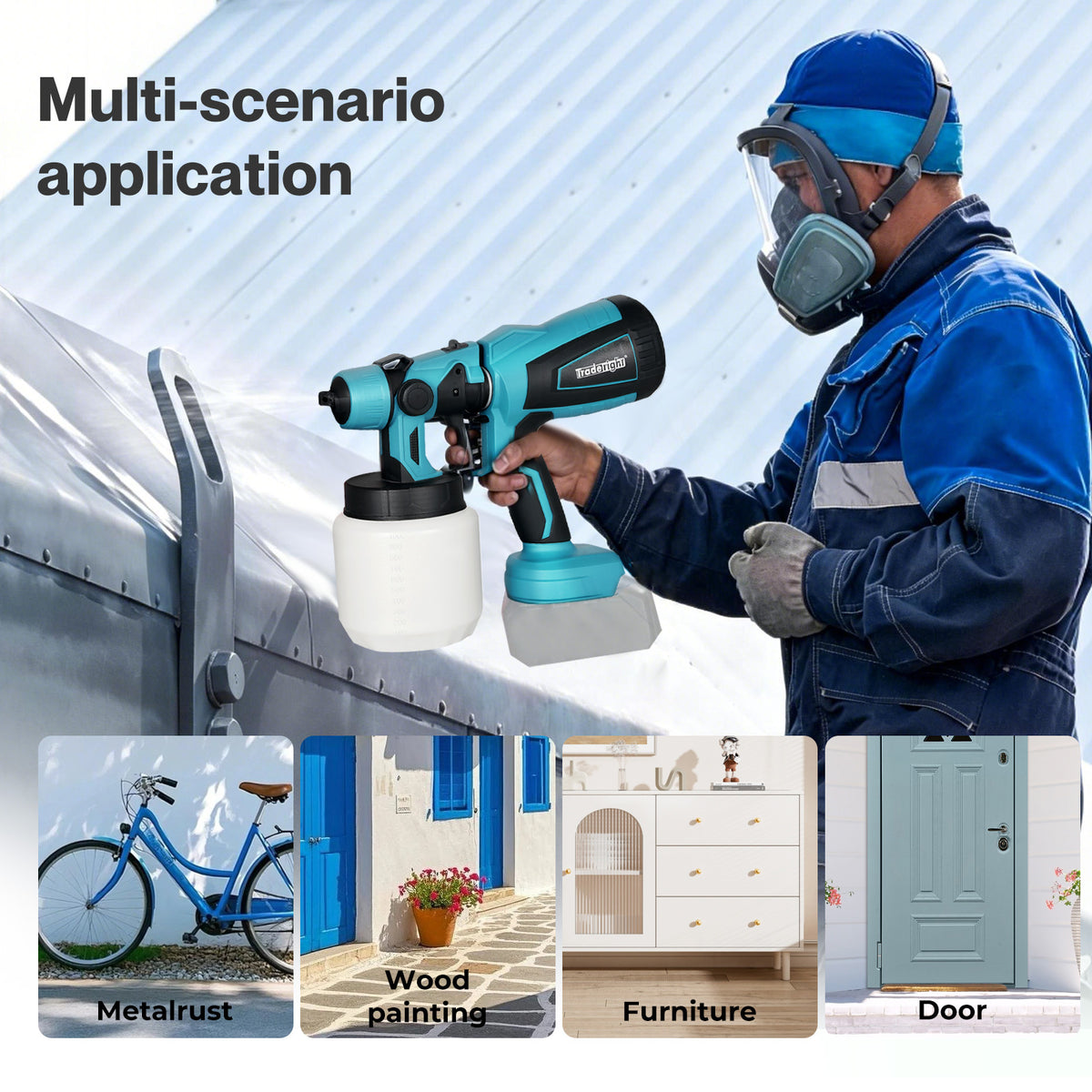 Cordless Paint Sprayer 18v Electric Spray Gun 1000ml Hvlp 6 Nozzles | Blue