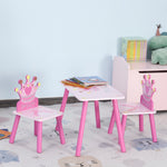 3 Pcs Kids Princess & Crown Chair Table Set Home Furniture 2-4 Yrs Pink