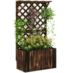 Wooden Planter W/ Trellis And Drainage Holes | Brown