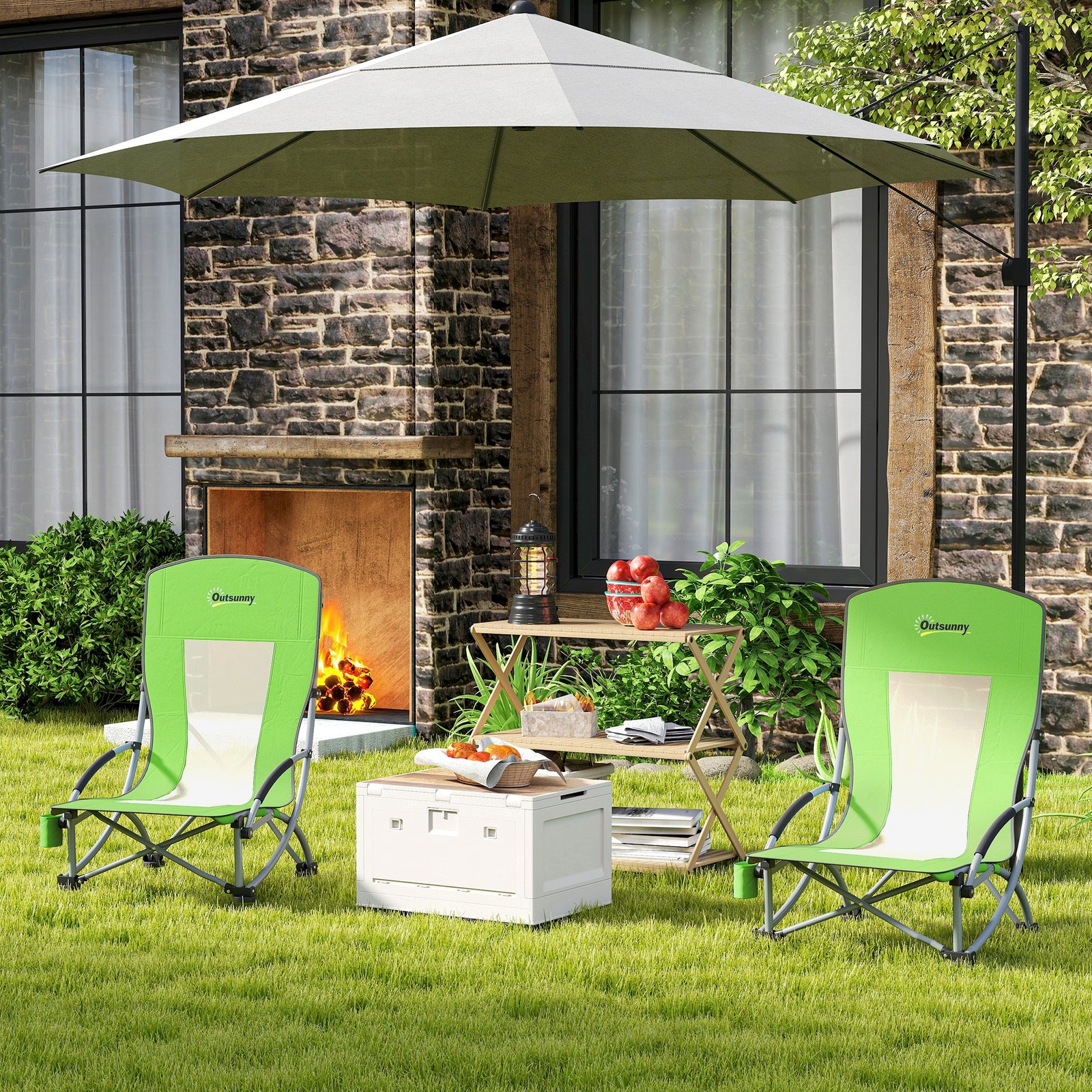 Set Of 2 Folding Beach Chair, Camping Chair With Carry Bag | Green