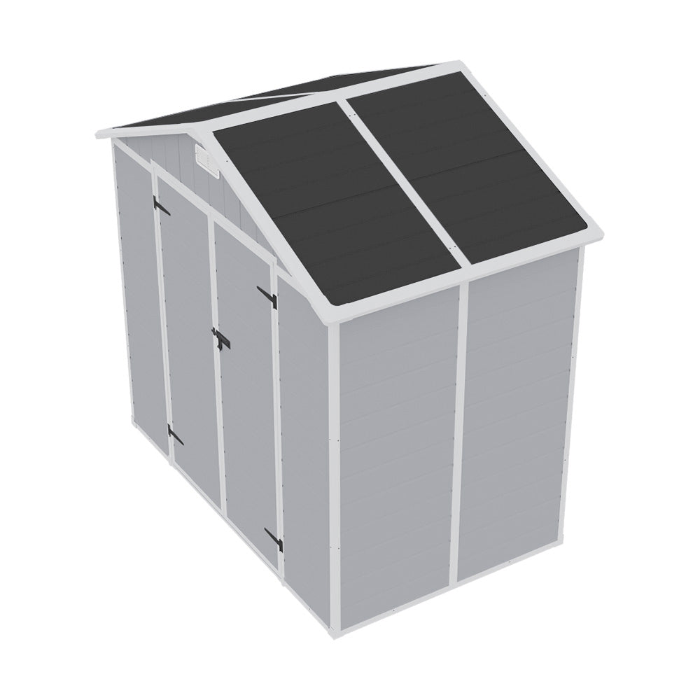 Outdoor Plastic Tool Shed With Apex Roof & Floor, Double Doors, Ventilation & Window, Lockable Backyard Storage House | 8x4ft | Grey