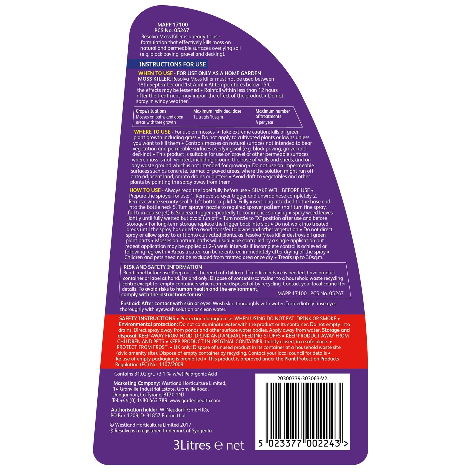 Moss Killer Kills Moss & Algae Fast Ready To Use For Lawn And Garden | 1L