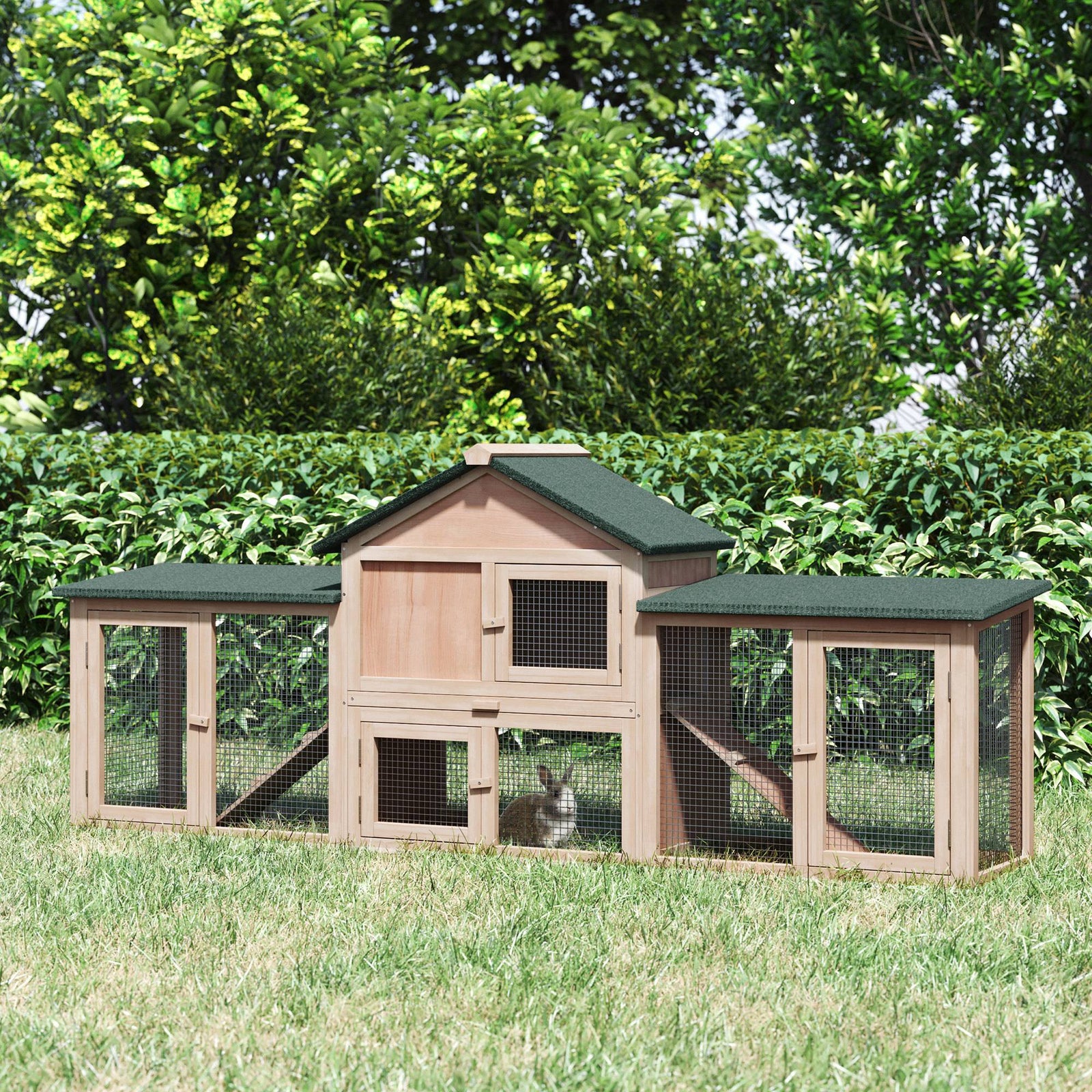 Rabbit Hutch Bunny Cage Guinea Pig House W/ Tray Ladder Outdoor Run
