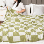 Dyzi Checkered Throw Blanket Soft Cozy 200x230cm Sage Green